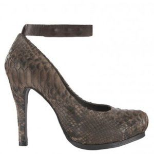 Allsaints Real Python Serpent Court Ankle wrap Platform Leather Heels Shoes 38 8